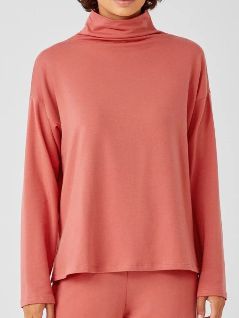 Eileen Fisher | Coral (Papaya) Funnel Neck Long-Sleeve Box Top XL